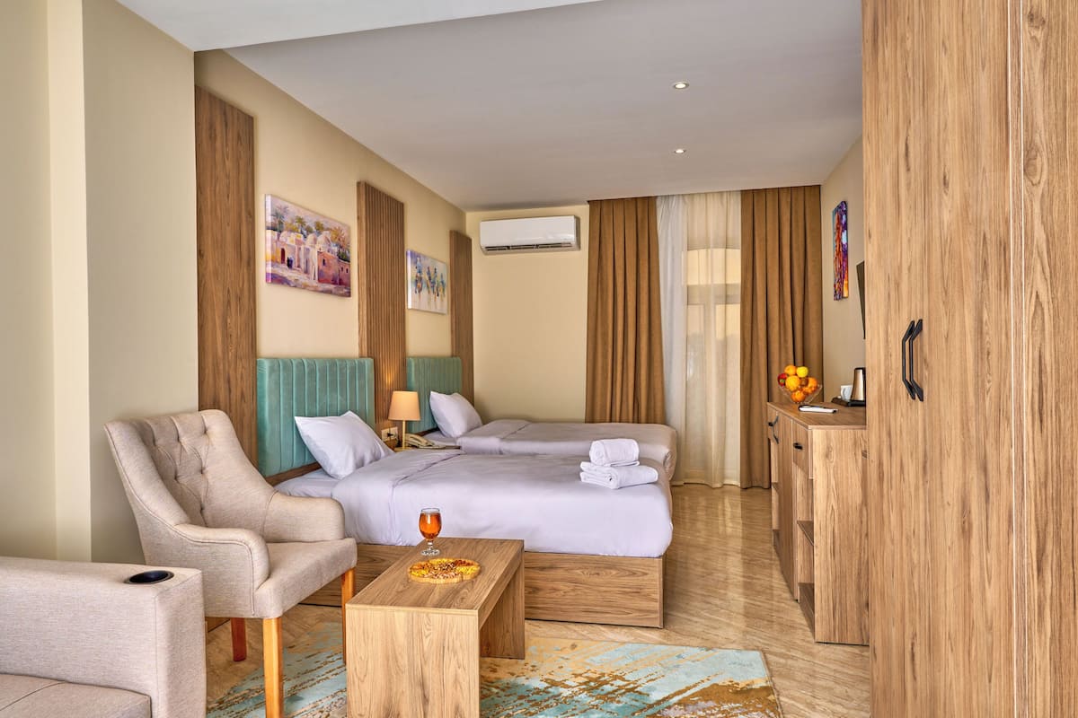 Superior Twin with Partial Pyramids View & Terrace | In-room safe, desk, blackout drapes, free WiFi
