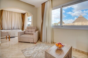 King Suite with Panoramic Pyramids View & Terrace | In-room safe, desk, blackout drapes, free WiFi