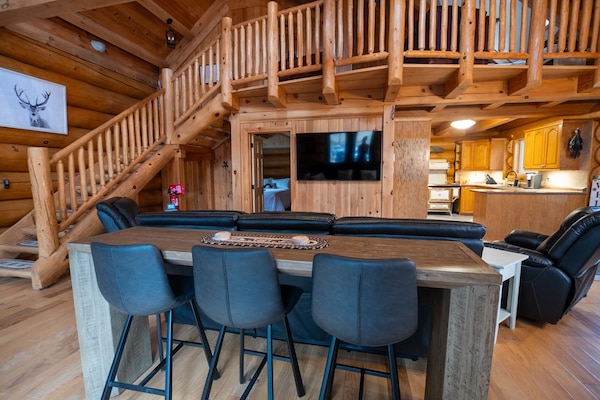 Extra bar seating in living room and smart TV