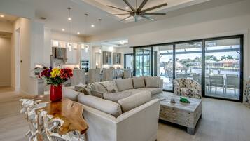 Smart TV, fireplace, stereo, printers