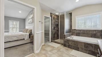 Jetted bath, towels, soap, shampoo