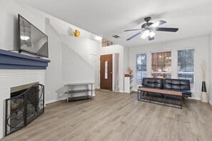 TV, fireplace - Family Retreat Near Kalahari | Sleeps 10 | Modern (Round Rock)