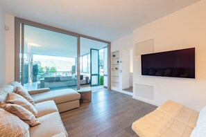 21-inch flat-screen TV with cable channels