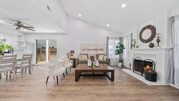 TV, fireplace, offices