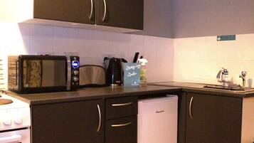 Fridge, microwave, oven, toaster