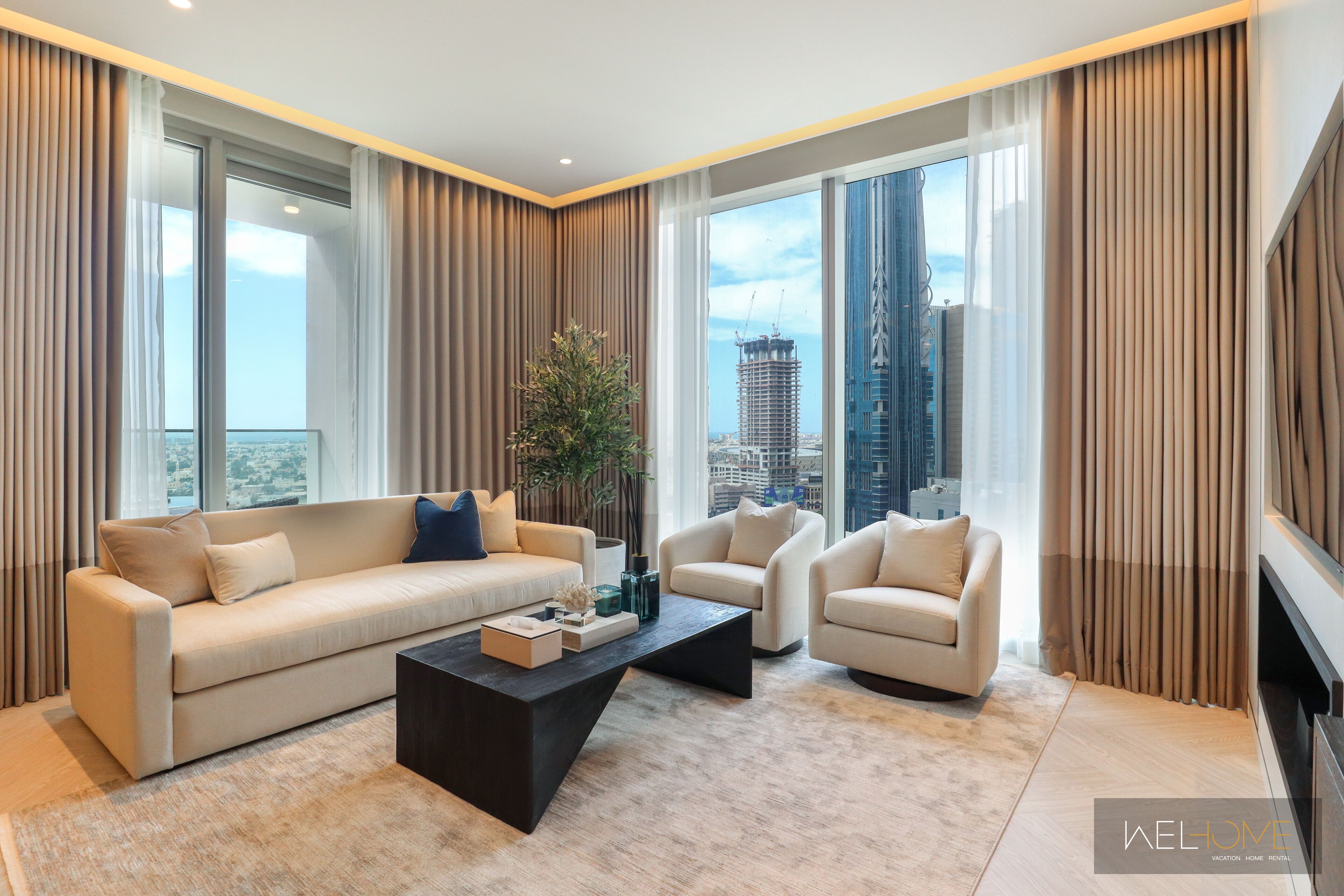 Elite Apartment, Balcony, City View | Living area | 65-inch Smart TV with cable channels, Netflix, streaming services