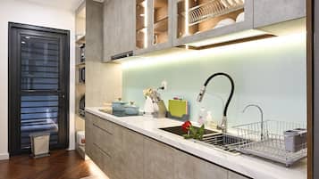 Presidential Apartment, 2 Bedrooms | Private kitchen | Fridge, microwave, stovetop, rice cooker