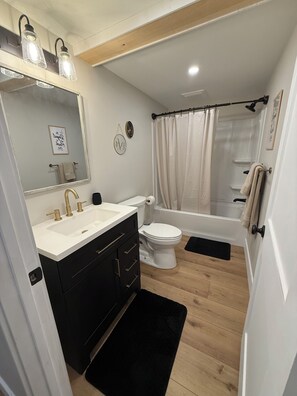 Hair dryer, towels, toilet paper
