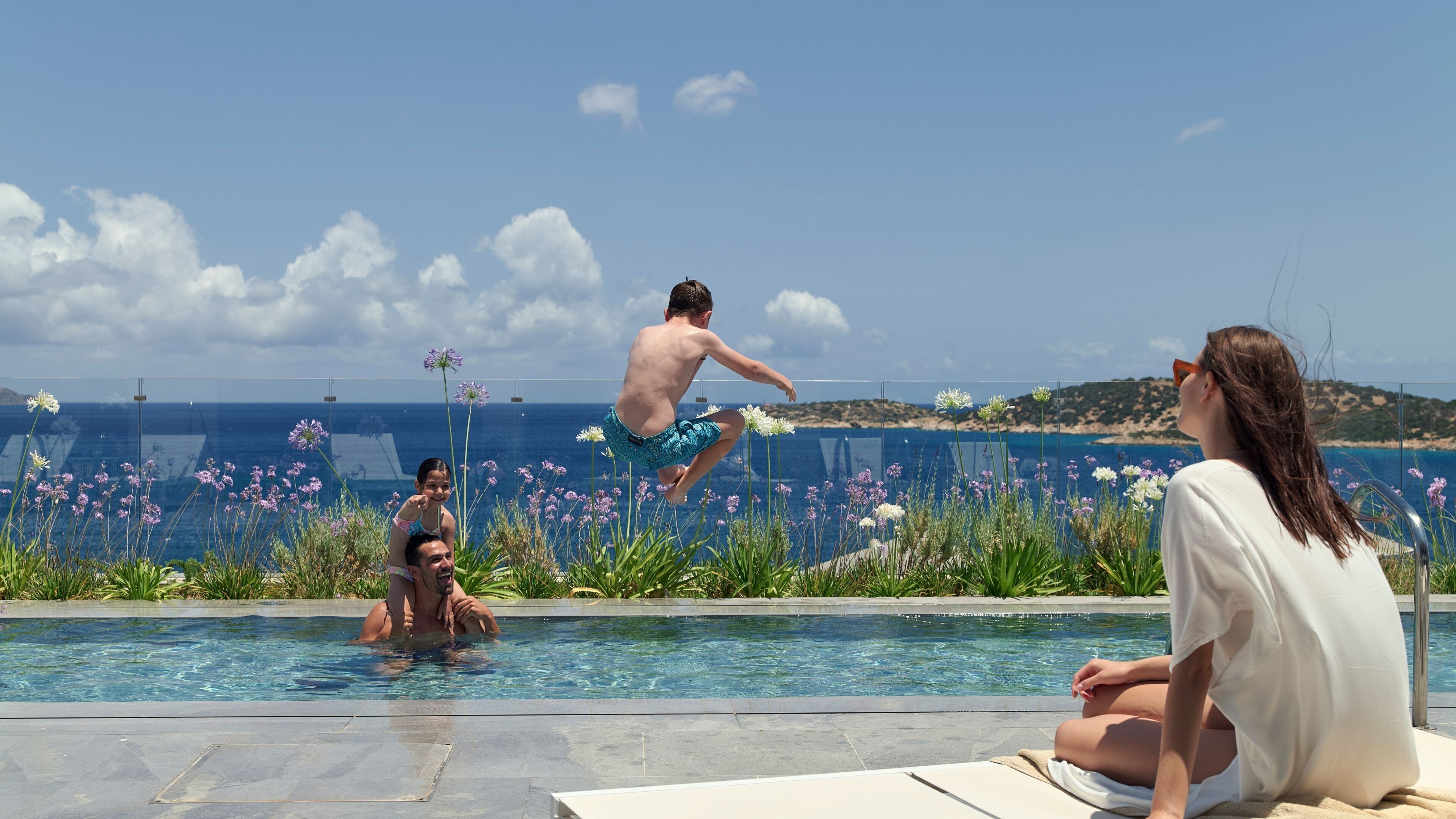 Indoor pool, seasonal outdoor pool, pool umbrellas, pool loungers