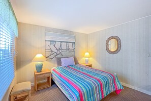 2 bedrooms, iron/ironing board, internet, bed sheets - 2nd-floor Sunspot condo steps from beach with balcony, outdoor shower, W/D, & AC (Dewey Beach)