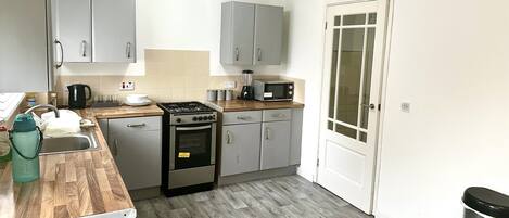 Fridge, microwave, oven, electric kettle
