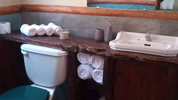 Kamar Double atau Twin | Kamar mandi | Shower, pancuran hujan, dan handuk