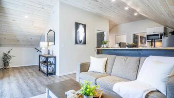 Smart TV, chimenea y libros