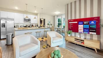 Smart TV, fireplace, video games, offices