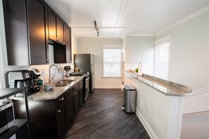 Fridge, microwave, oven, coffee/tea maker