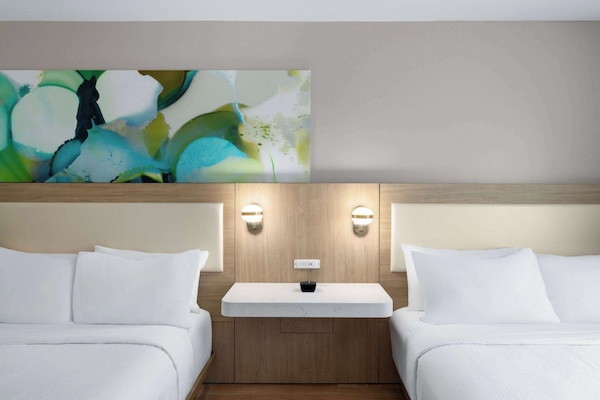 Room, 2 Queen Beds, Accessible, Non Smoking (Mobility/hearing, Roll-in Shower) | Desk, laptop workspace, blackout drapes, iron/ironing board