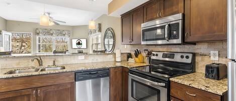 Fridge, microwave, oven, dishwasher