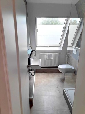 Habitació doble Comfort | Bany | Dutxa, assecador de cabells, tovalloles i sabó 