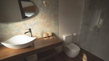 Eco-friendly toiletries, hair dryer, towels