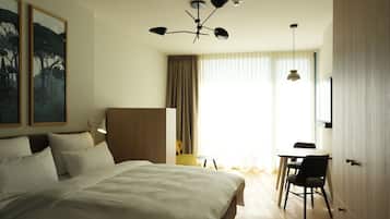 Classic Double Room, Patio | Living area | 55-inch Smart TV with satellite channels, heated floors