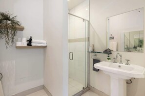 Shower, hair dryer, soap