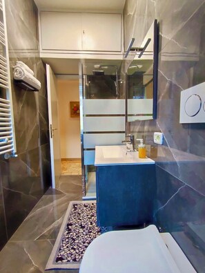 Dusche, Haartrockner, Bidet, Handtücher