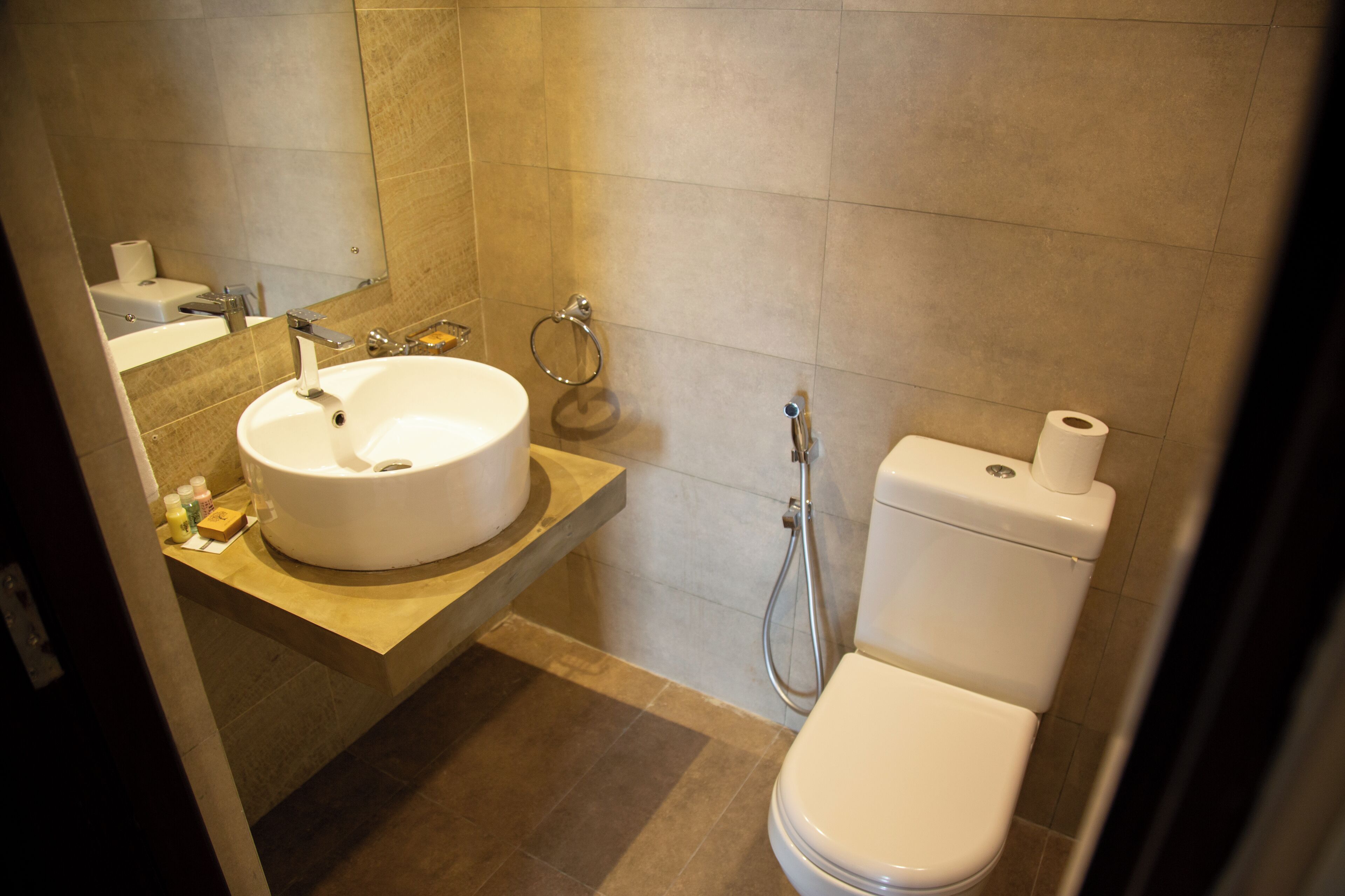 A bathroom with a white sink, a toilet, and a shower.
