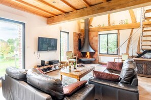TV, fireplace - La grange Thiebault + (MIANNAY)