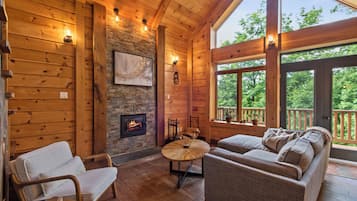 Smart TV, fireplace, foosball, books