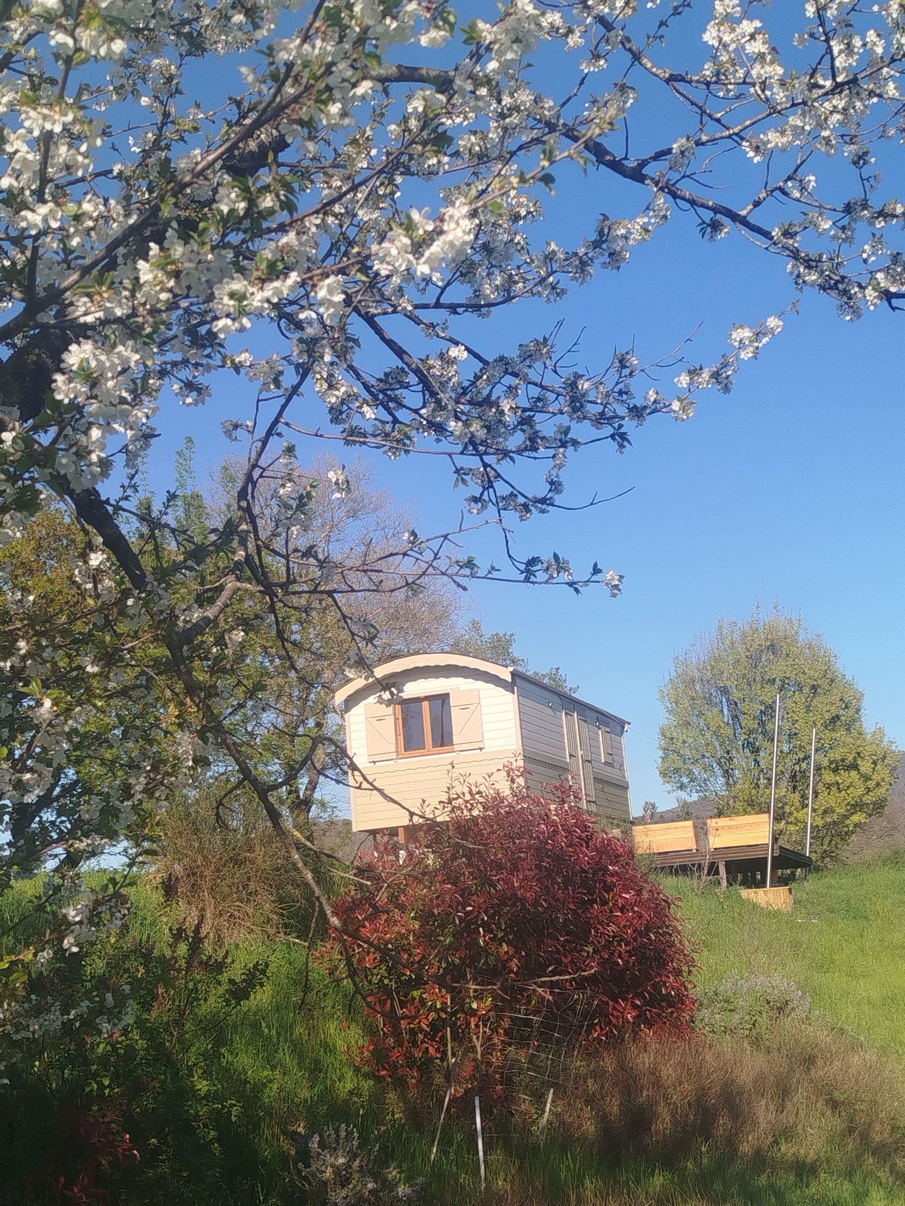 Una casa con techo curvo, una ventana y un pequeño porche.