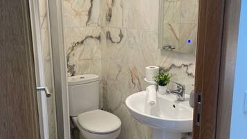 Douche, sèche-cheveux, bidet, serviettes fournies