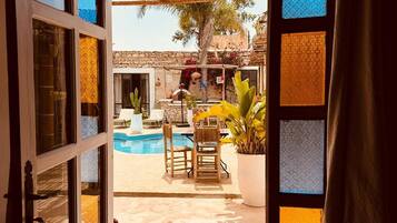 Deluxe Double Room, 1 Queen Bed, Pool View | Terrace/patio