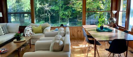 Smart TV, DVD player, books, music library