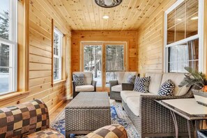 TV connectée, cheminée, lecteur de DVD, livres