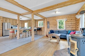 Smart TV, fireplace, table football, books