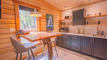 Fridge, microwave, coffee/tea maker, toaster