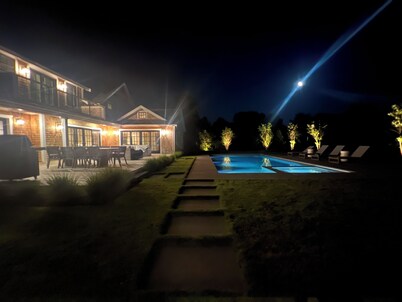 New construction, private retreat with 7 bedrooms, heated pool and spa, gym.