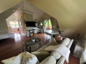 Una televisión, libros, una impresora