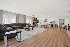 Smart TV, fireplace, video games, table football