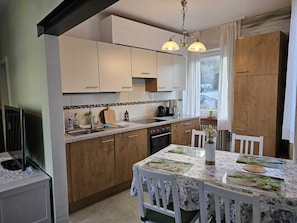Fridge, microwave, oven, stovetop - Little Rhine View Château (EG) :  Apartment at the largest  Rhine loop/bend. (Boppard)