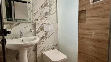 Shower, free toiletries, towels