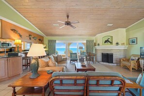 TV, fireplace - High Point South - Beachfront Home with Ocean Views, Spacious Deck & Fireplace (Miramar Beach)