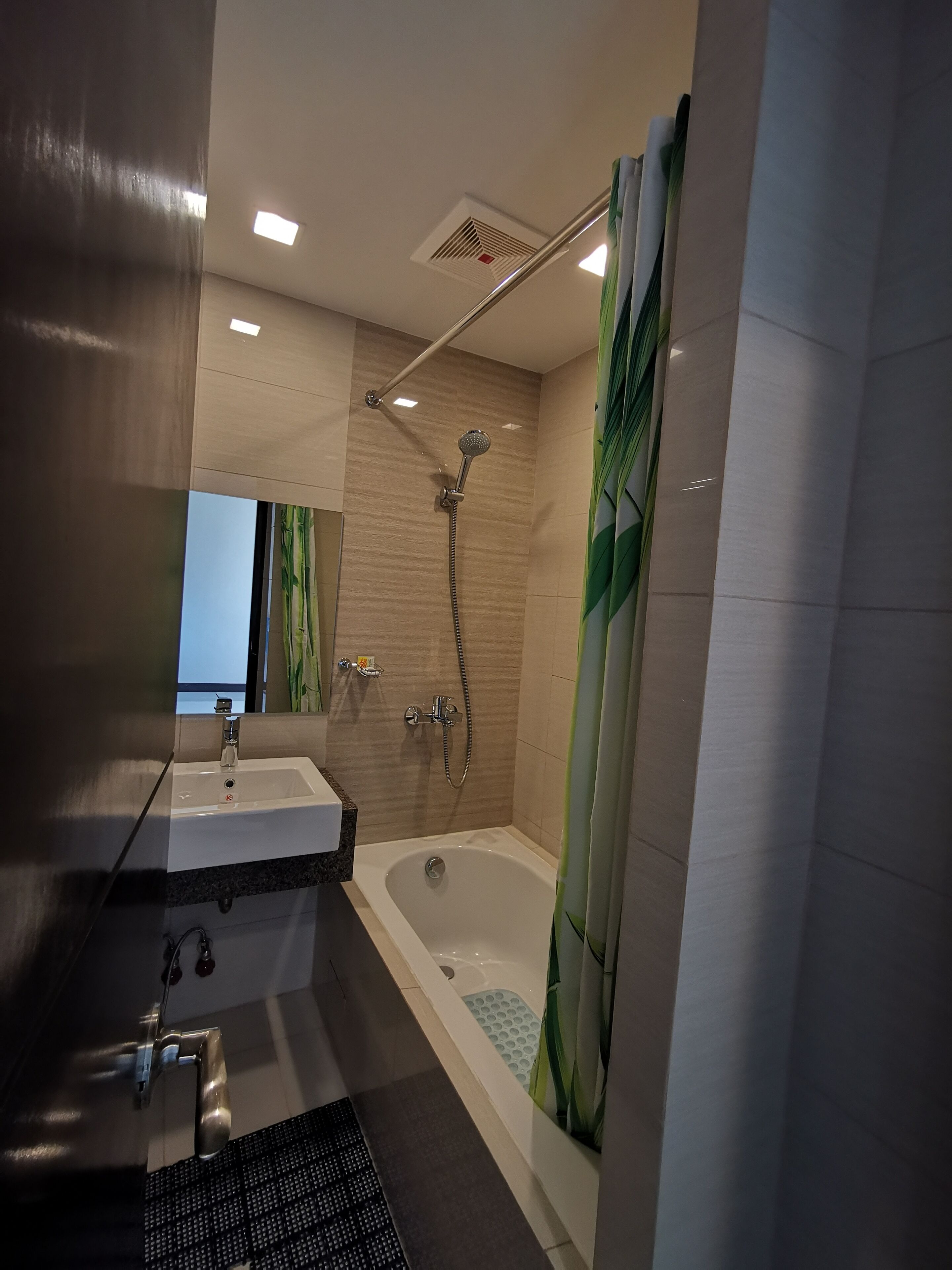 Hair dryer, bidet, towels, soap