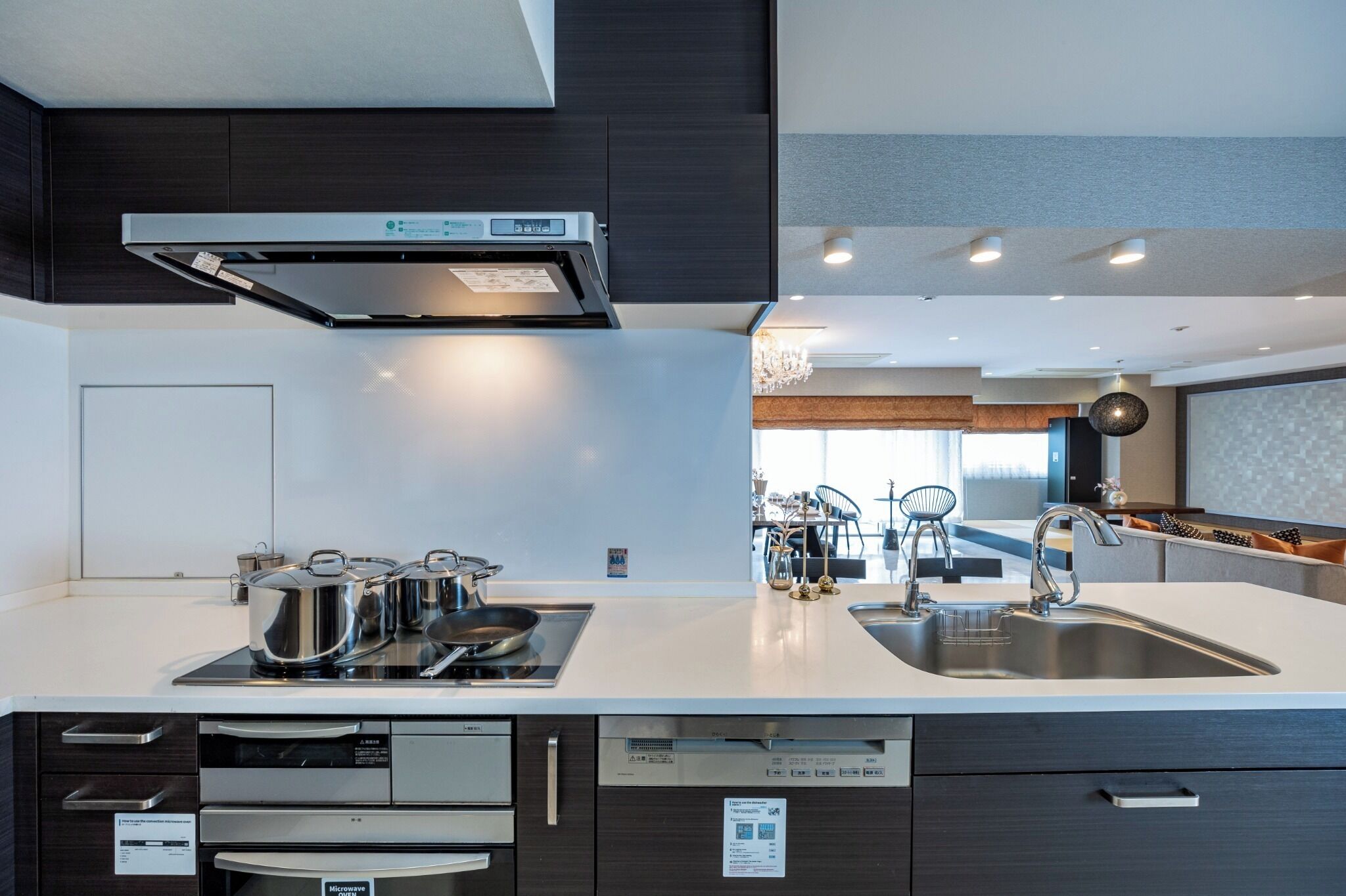 Fridge, microwave, stovetop, cookware/dishes/utensils