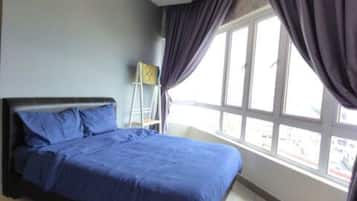 Blackout drapes, iron/ironing board, free WiFi, bed sheets