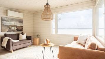 Televisión, chimenea y estéreo