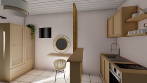 Monolocale comfort, 1 letto queen, balcone, vista mare | Ferro/asse da stiro, culle/letti per bambini (gratuiti), Wi-Fi gratuito