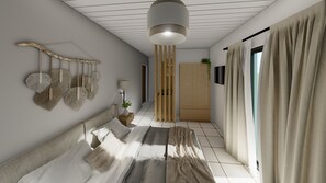 Monolocale comfort, 1 letto queen, balcone, vista mare | Ferro/asse da stiro, culle/letti per bambini (gratuiti), Wi-Fi gratuito