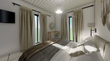 Studio tiện nghi đơn giản, 1 giường cỡ queen, ban công, quang cảnh biển | Bàn ủi/dụng cụ ủi quần áo, nôi (giường cho trẻ sơ sinh) miễn phí