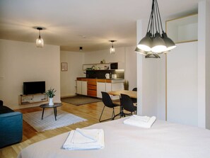 Desk, free WiFi, bed sheets